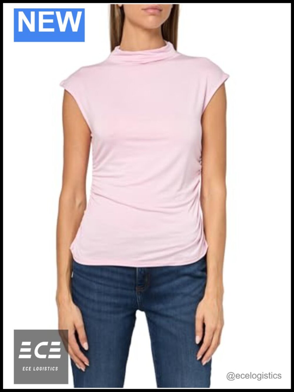 DKNY Funnel Neck Ruched Sleeveless Top Pullover Collarless